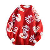 Maxbell Knit Sweater Warm Novelty Casual Jacquard for Autumn Winter Festival Red