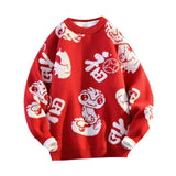 Maxbell Knit Sweater Warm Novelty Casual Jacquard for Autumn Winter Festival Red