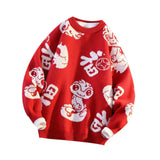 Maxbell Knit Sweater Warm Novelty Casual Jacquard for Autumn Winter Festival Red