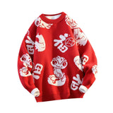 Maxbell Knit Sweater Warm Novelty Casual Jacquard for Autumn Winter Festival Red