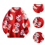 Maxbell Knit Sweater Warm Novelty Casual Jacquard for Autumn Winter Festival Red