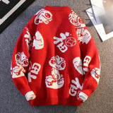 Maxbell Knit Sweater Warm Novelty Casual Jacquard for Autumn Winter Festival Red