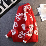Maxbell Knit Sweater Warm Novelty Casual Jacquard for Autumn Winter Festival Red