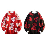 Maxbell Knit Sweater Warm Novelty Casual Jacquard for Autumn Winter Festival Red