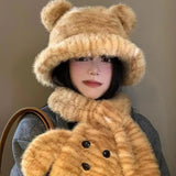 Maxbell Winter Warm Hat with Plush Scarf Women Tiger Printed Hat for Walking Fishing
