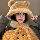 Maxbell Winter Warm Hat with Plush Scarf Women Tiger Printed Hat for Walking Fishing