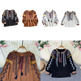 Maxbell Embroidery Blouse for Women Lady Mexican Embroidered Top for Shopping Dating Black