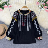 Maxbell Embroidery Blouse for Women Lady Mexican Embroidered Top for Shopping Dating Black