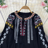 Maxbell Embroidery Blouse for Women Lady Mexican Embroidered Top for Shopping Dating Black