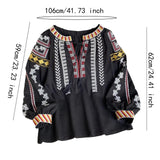 Maxbell Embroidery Blouse for Women Lady Mexican Embroidered Top for Shopping Dating Black