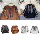 Maxbell Embroidery Blouse for Women Lady Mexican Embroidered Top for Shopping Dating Black