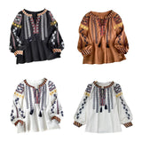 Maxbell Embroidery Blouse for Women Lady Mexican Embroidered Top for Shopping Dating Black