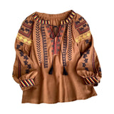 Maxbell Embroidery Blouse for Women Lady Mexican Embroidered Top for Shopping Dating Caramel