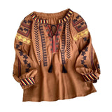 Maxbell Embroidery Blouse for Women Lady Mexican Embroidered Top for Shopping Dating Caramel