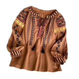 Maxbell Embroidery Blouse for Women Lady Mexican Embroidered Top for Shopping Dating Caramel