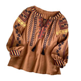 Maxbell Embroidery Blouse for Women Lady Mexican Embroidered Top for Shopping Dating Caramel