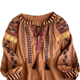 Maxbell Embroidery Blouse for Women Lady Mexican Embroidered Top for Shopping Dating Caramel