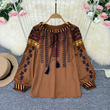 Maxbell Embroidery Blouse for Women Lady Mexican Embroidered Top for Shopping Dating Caramel