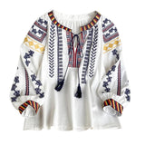 Maxbell Embroidery Blouse for Women Lady Mexican Embroidered Top for Shopping Dating White