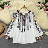 Maxbell Embroidery Blouse for Women Lady Mexican Embroidered Top for Shopping Dating White