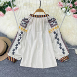 Maxbell Embroidery Blouse for Women Lady Mexican Embroidered Top for Shopping Dating Apricot