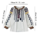 Maxbell Embroidery Blouse for Women Lady Mexican Embroidered Top for Shopping Dating Apricot