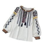 Maxbell Embroidery Blouse for Women Lady Mexican Embroidered Top for Shopping Dating Apricot