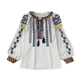 Maxbell Embroidery Blouse for Women Lady Mexican Embroidered Top for Shopping Dating Apricot