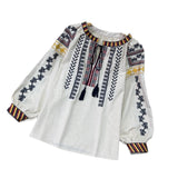 Maxbell Embroidery Blouse for Women Lady Mexican Embroidered Top for Shopping Dating Apricot