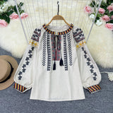 Maxbell Embroidery Blouse for Women Lady Mexican Embroidered Top for Shopping Dating Apricot