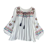 Maxbell Women's Mexican Embroidered Tops Bohemian Blouse for Vacation Shopping Party White