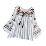Maxbell Women's Mexican Embroidered Tops Bohemian Blouse for Vacation Shopping Party White