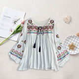 Maxbell Women's Mexican Embroidered Tops Bohemian Blouse for Vacation Shopping Party White