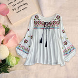 Maxbell Women's Mexican Embroidered Tops Bohemian Blouse for Vacation Shopping Party White
