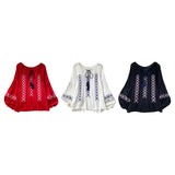 Maxbell Women Embroidery Blouse Lightweight Elegant Casual Tops Round Neck Boho Tops Red