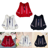 Maxbell Women Embroidery Blouse Lightweight Elegant Casual Tops Round Neck Boho Tops Red
