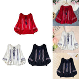 Maxbell Women Embroidery Blouse Lightweight Elegant Casual Tops Round Neck Boho Tops Red