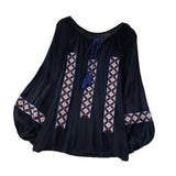 Maxbell Women Embroidery Blouse Lightweight Elegant Casual Tops Round Neck Boho Tops Black