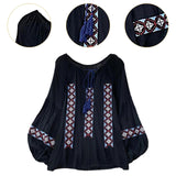 Maxbell Women Embroidery Blouse Lightweight Elegant Casual Tops Round Neck Boho Tops Black