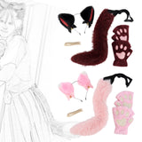 Maxbell Plush Cat Ears, Paws and Tail Set Lovely for Themed Party Birthday Carnivals Red Black
