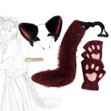 Maxbell Plush Cat Ears, Paws and Tail Set Lovely for Themed Party Birthday Carnivals Red Black