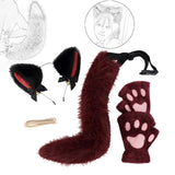 Maxbell Plush Cat Ears, Paws and Tail Set Lovely for Themed Party Birthday Carnivals Red Black