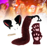 Maxbell Plush Cat Ears, Paws and Tail Set Lovely for Themed Party Birthday Carnivals Red Black