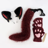Maxbell Plush Cat Ears, Paws and Tail Set Lovely for Themed Party Birthday Carnivals Red Black