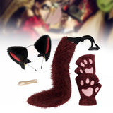 Maxbell Plush Cat Ears, Paws and Tail Set Lovely for Themed Party Birthday Carnivals Red Black