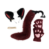Maxbell Plush Cat Ears, Paws and Tail Set Lovely for Themed Party Birthday Carnivals Red Black