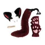 Maxbell Plush Cat Ears, Paws and Tail Set Lovely for Themed Party Birthday Carnivals Red Black