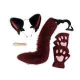Maxbell Plush Cat Ears, Paws and Tail Set Lovely for Themed Party Birthday Carnivals Red Black