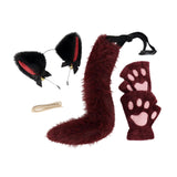 Maxbell Plush Cat Ears, Paws and Tail Set Lovely for Themed Party Birthday Carnivals Red Black