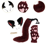 Maxbell Plush Cat Ears, Paws and Tail Set Lovely for Themed Party Birthday Carnivals Red Black
